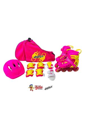 COMBO SWEET ROCKET PATINES Y PROTECCIONES ROSA AMARILLO
