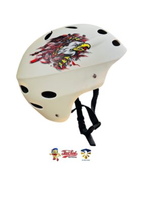 PROTECCIONES FLYING EAGLE CASCO BLANCO AGUILA EN LLAMAS