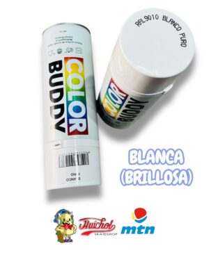 LATAS COLOR BUDDY COLOR BLANCA BRILLOSA 400ml (incluye cap universal)
