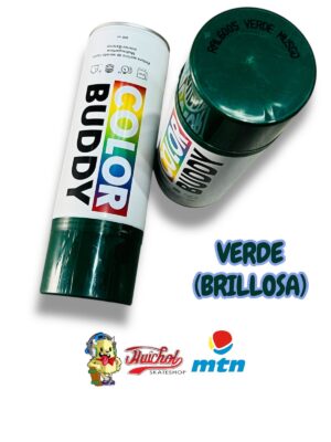 LATAS COLOR BUDDY COLOR VERDE BRILLOSA 400ml (incluye cap universal)